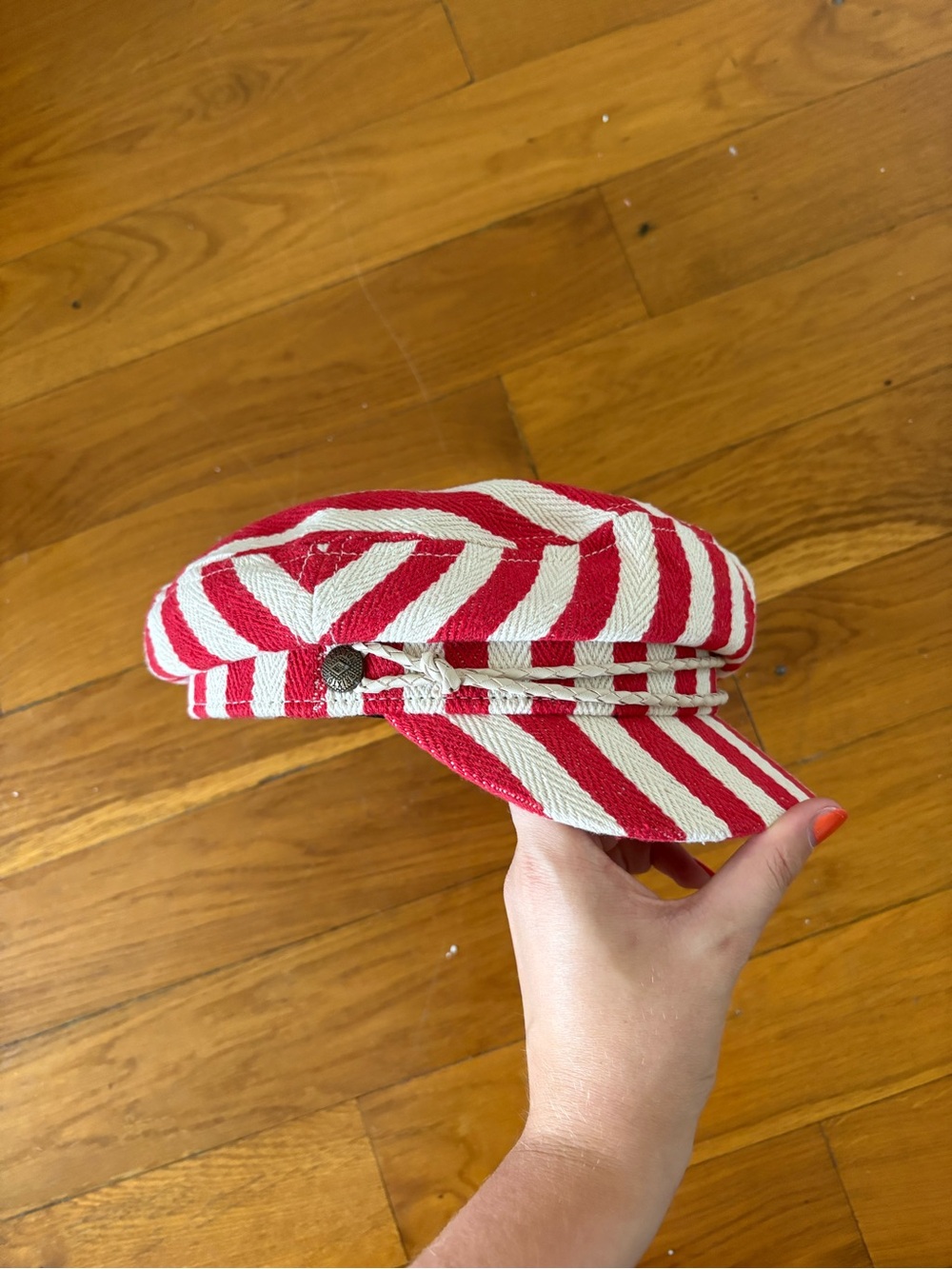 Brixton Red Cream Striped Cotton fisherman’s - fiddler Cap - patriotic. Festival